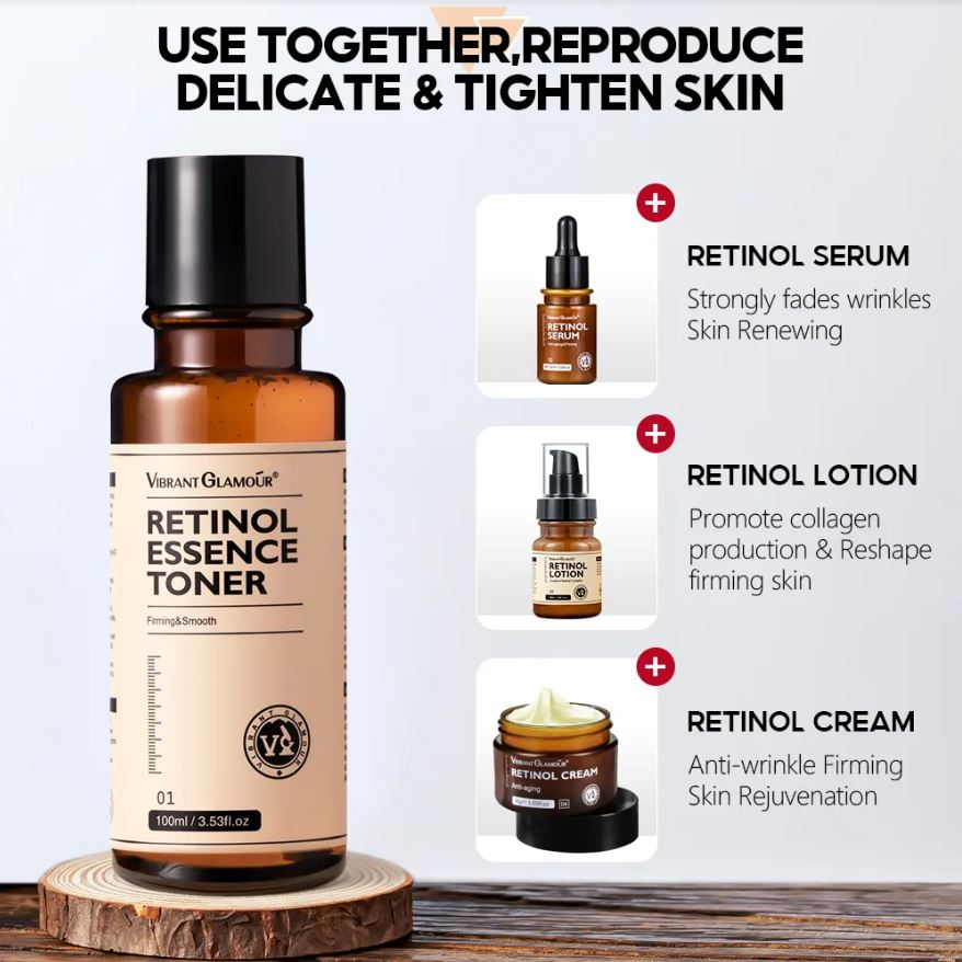 VIBRANT GLAMOUR Toner Retinol Ganda 100ml Mengencangkan Mengangkat Garis Halus Perawatan Kulit Tahan Lama