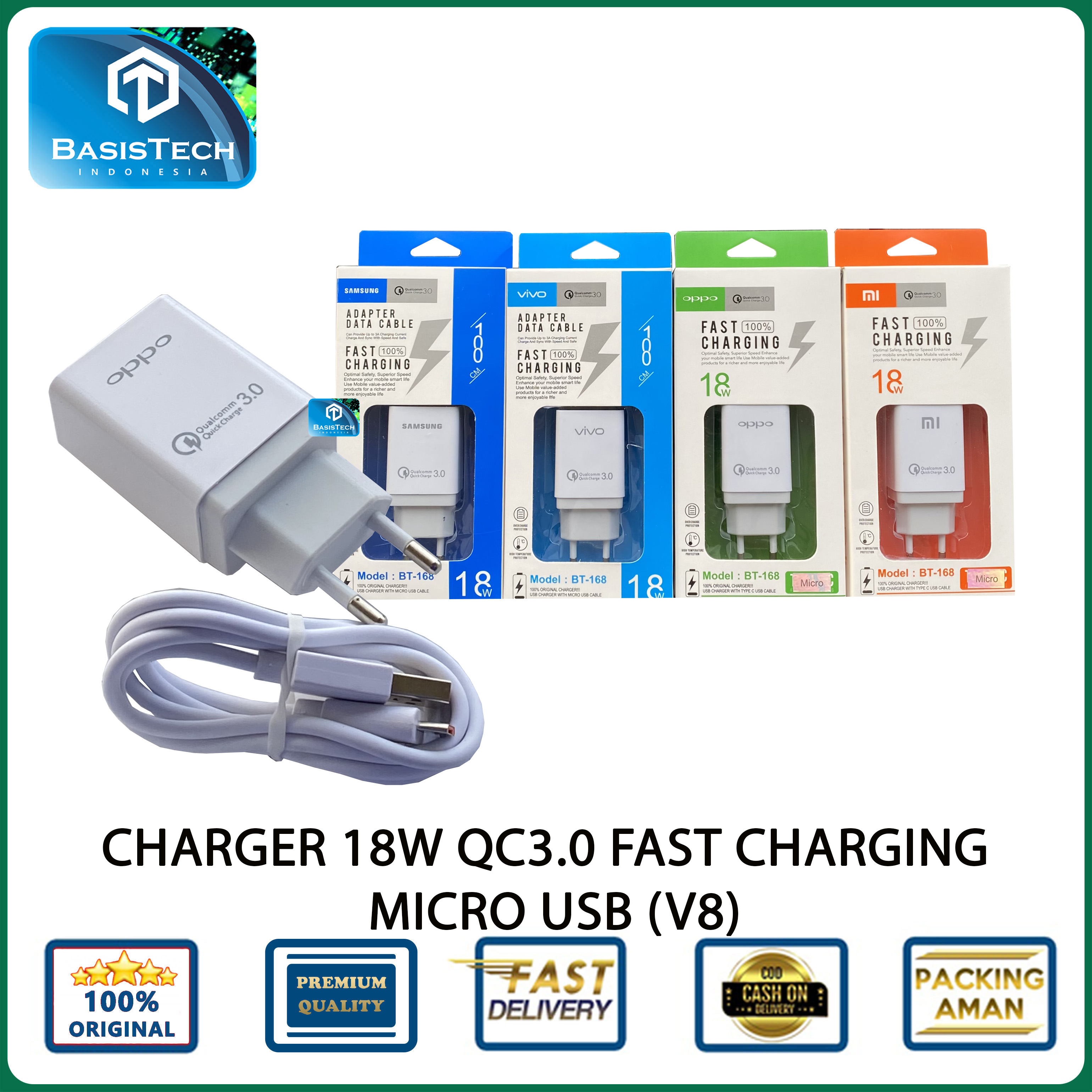 CHARGER CASAN MICRO USB V8 18W 3.5A QC 3.0 SUPER FAST CHARGING BT1-168