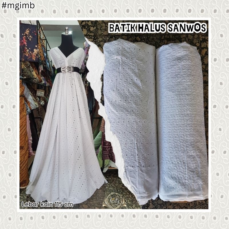 Kain bordir bahan katun khusus putih motif Puspa