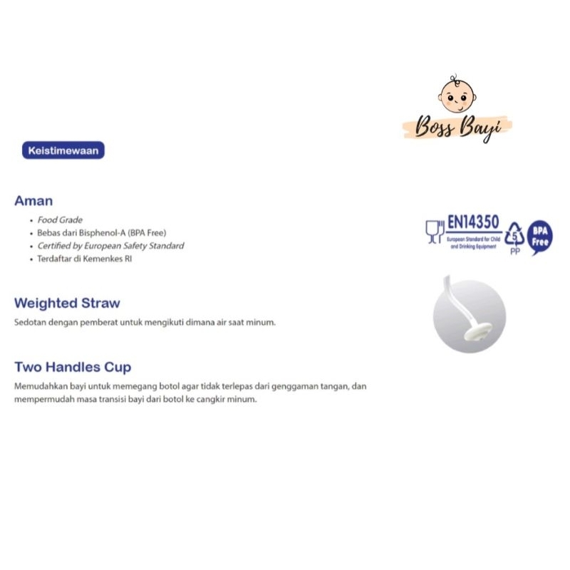BABY SAFE Training Cup Weighted Straw 250ml Cangkir Bayi Anak Sedotan JP019