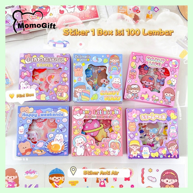 

MOMO Sticker Box Mini Kotak Kecil Buat Dekor Buku Jurnaling isi 100 Lembar