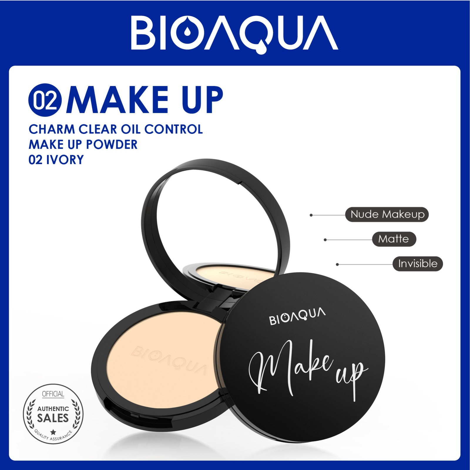 Hope Store - Bioaqua Powder Make Up Bedak Padat Tahan Lama / Charm Clear Oil Control MakeUp Powder BPOM