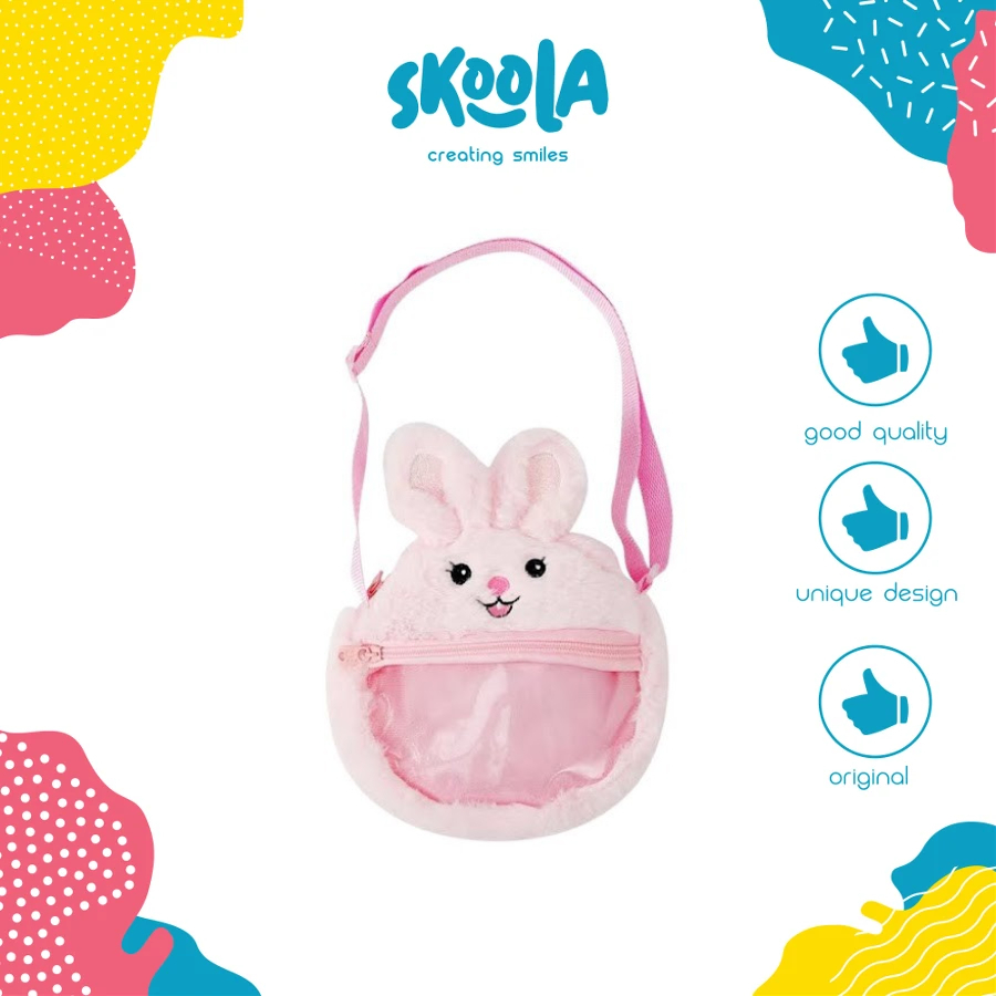 Skoola Tas Anak Perempuan PAUD Remaja Selempang Cat Rabbit Rainbow Lucu Bulu Kids Sling Bag - Mora