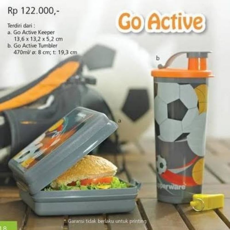 TUPPERWARE Go Active Set (Lunch Keeper + Tumbler) // Wadah Bekal dan Botol Minum Tutup Flip Anak Lak