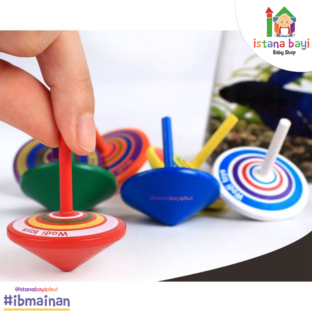 Mainan Edukasi - Wooden Rainbow Circle Spinning Top WD14 - Mainan Gasing Anak