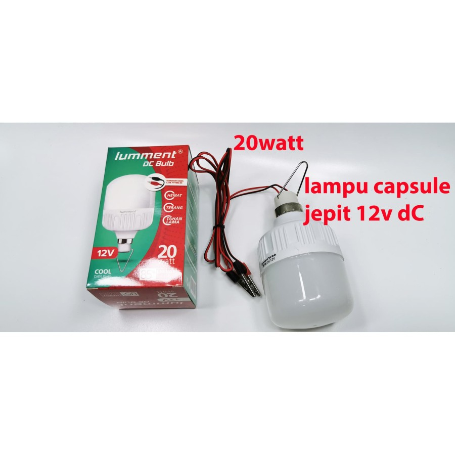 Lampu DC LED Lumment DC 15/20/25W Lampu Aki 12V Kabel Capit Accu