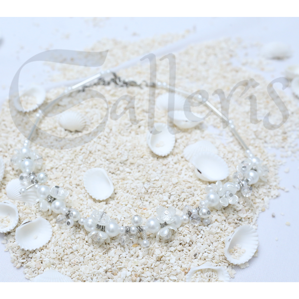 Kalung Hijab [PROMO MURAH] MANIK KELOPAK PUTIH KECIL MANIK-MANIK BEADS / Kalung Semicolon / Oyster N