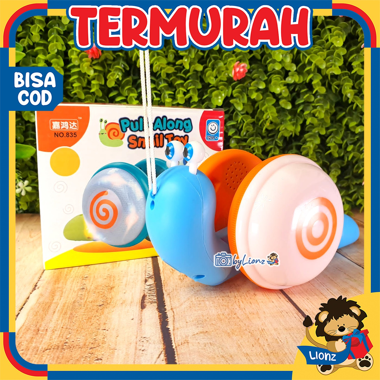 Pull Along Snail Toys Mainan Siput Tarik Lucu