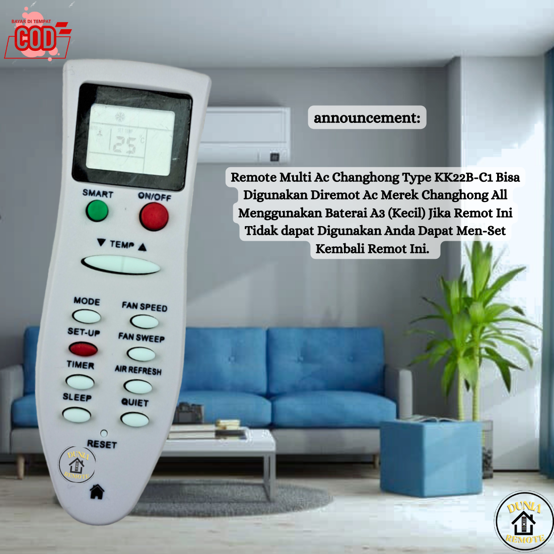 Remot Remote AC CHANGHONG Multi KK22B-C1