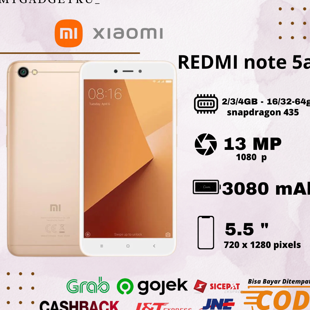 XIAOMI REDMI NOTE 5A 2/16 3/32 4/64 GARANSI 1 TAHUN