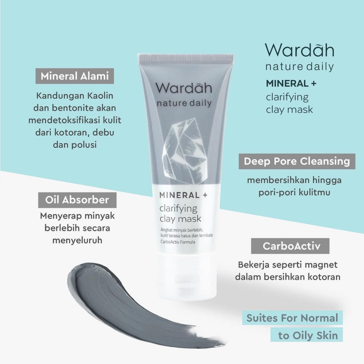 Wardah Nature Daily Mineral Clarifying Clay Mask 60 ml | Masker Wajah