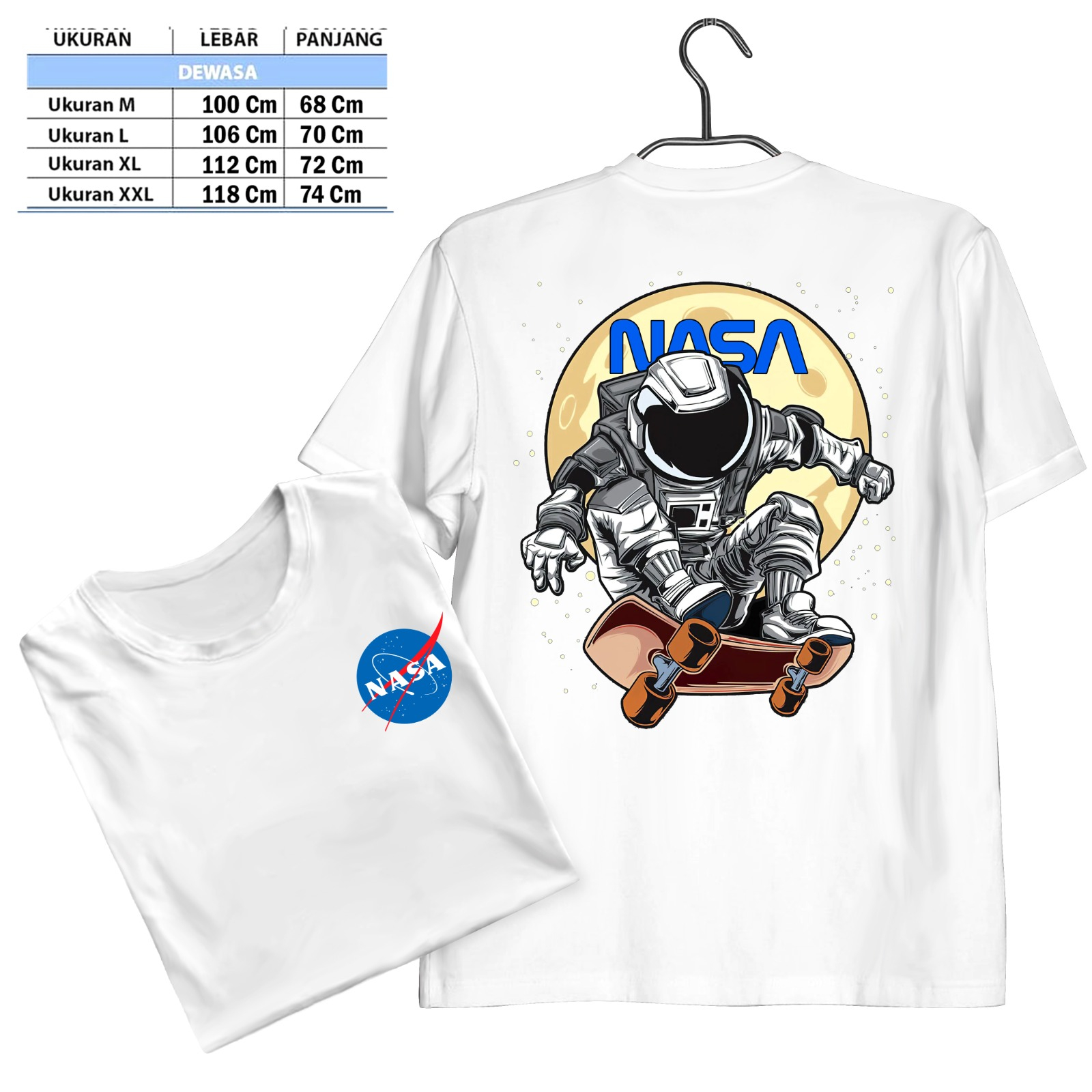 TSHIRT NASA  CETAK PAKAI MESIN DTF (Digital Transfer Filem) KAOS DISTRO BAJU PRIA WANITA ATASAN SHIRT T-SHIRT Tangan Pendek