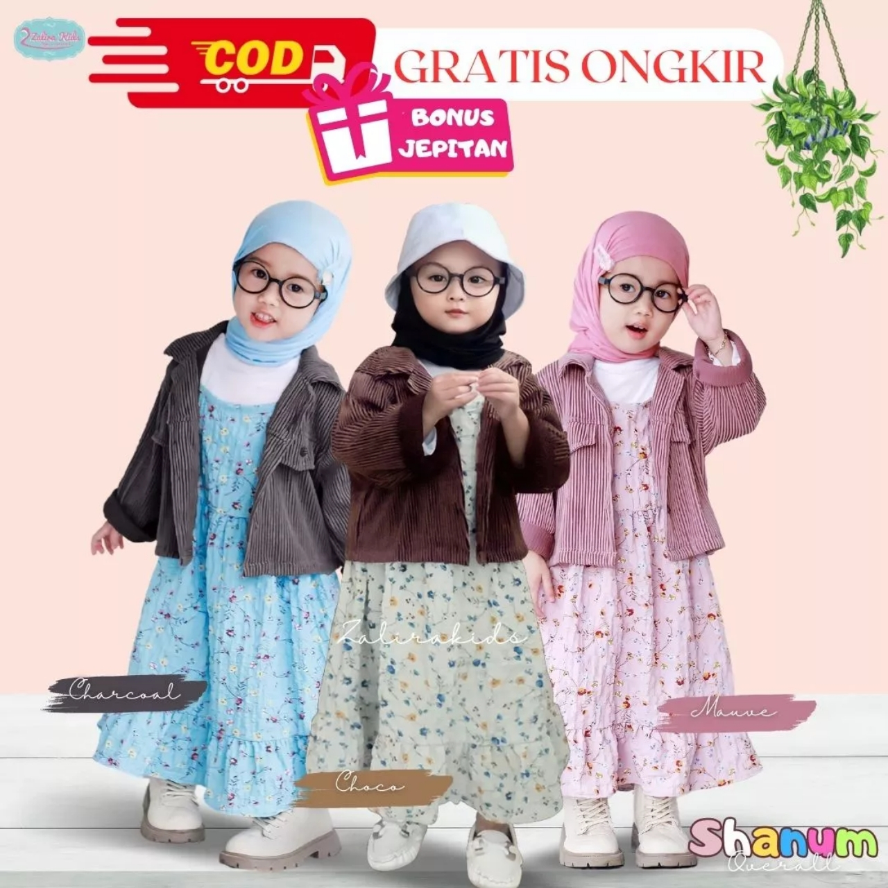 Shanum Series ORIGINAL ZALIRA KIDS Baju Gamis Anak perempuan terbaru usia 1 - 4 TAHUN | Dress anak perempuan set jilbab | Setalan Anak perempuan