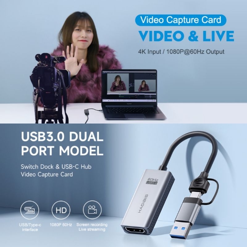 HAGIBIS HDMI Video Capture Card with MS2130 Chip - True 60Hz / 60fps YUY2