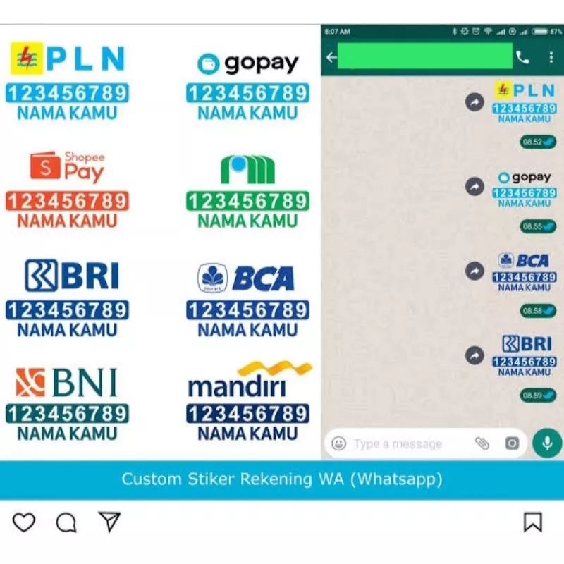 Jasa pembuatan stiker whatsapp nomor rekening bank/E-Wallet