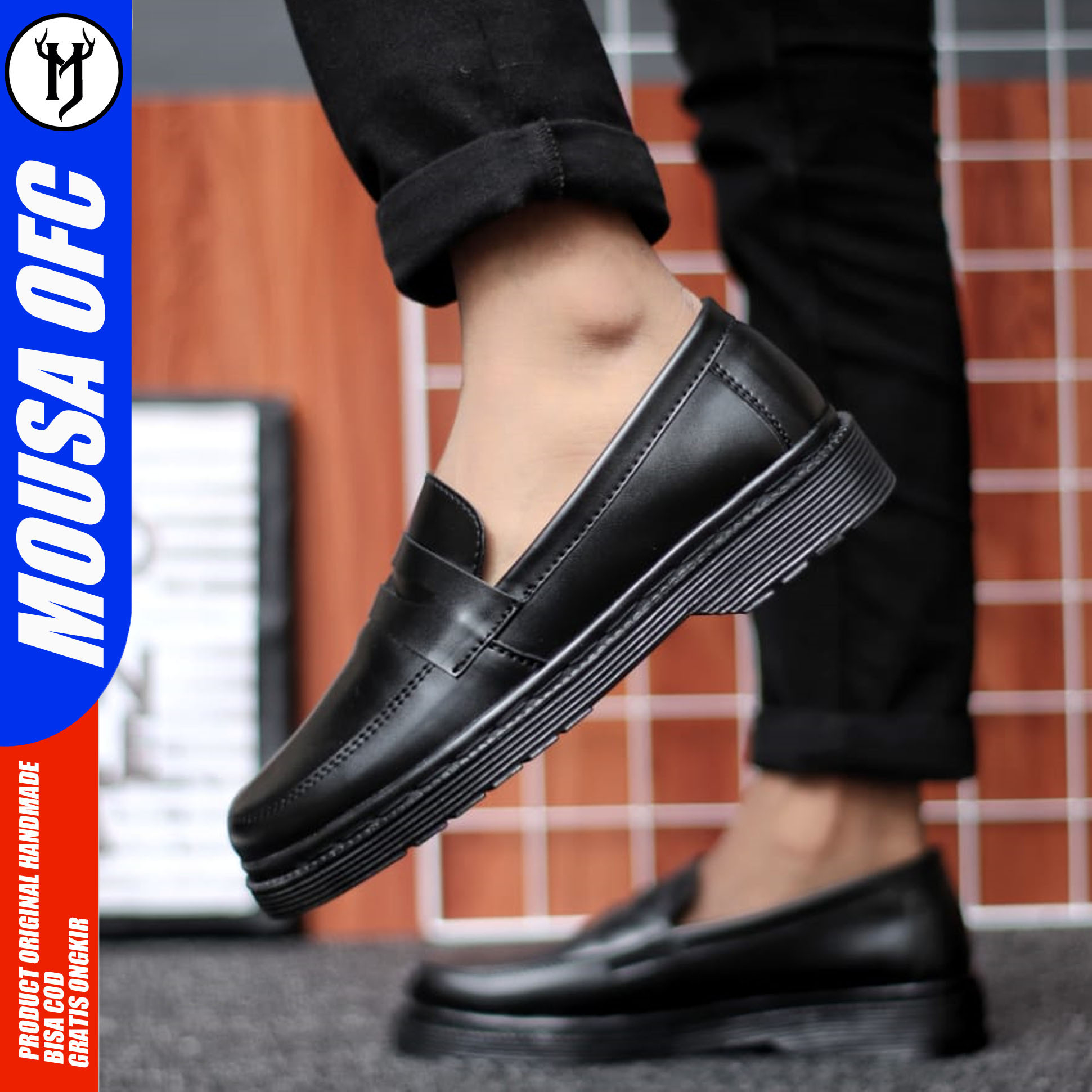 MOUSA Sepatu Pantofel Hitam Pria Formal Casual Kantor Kerja Zhong