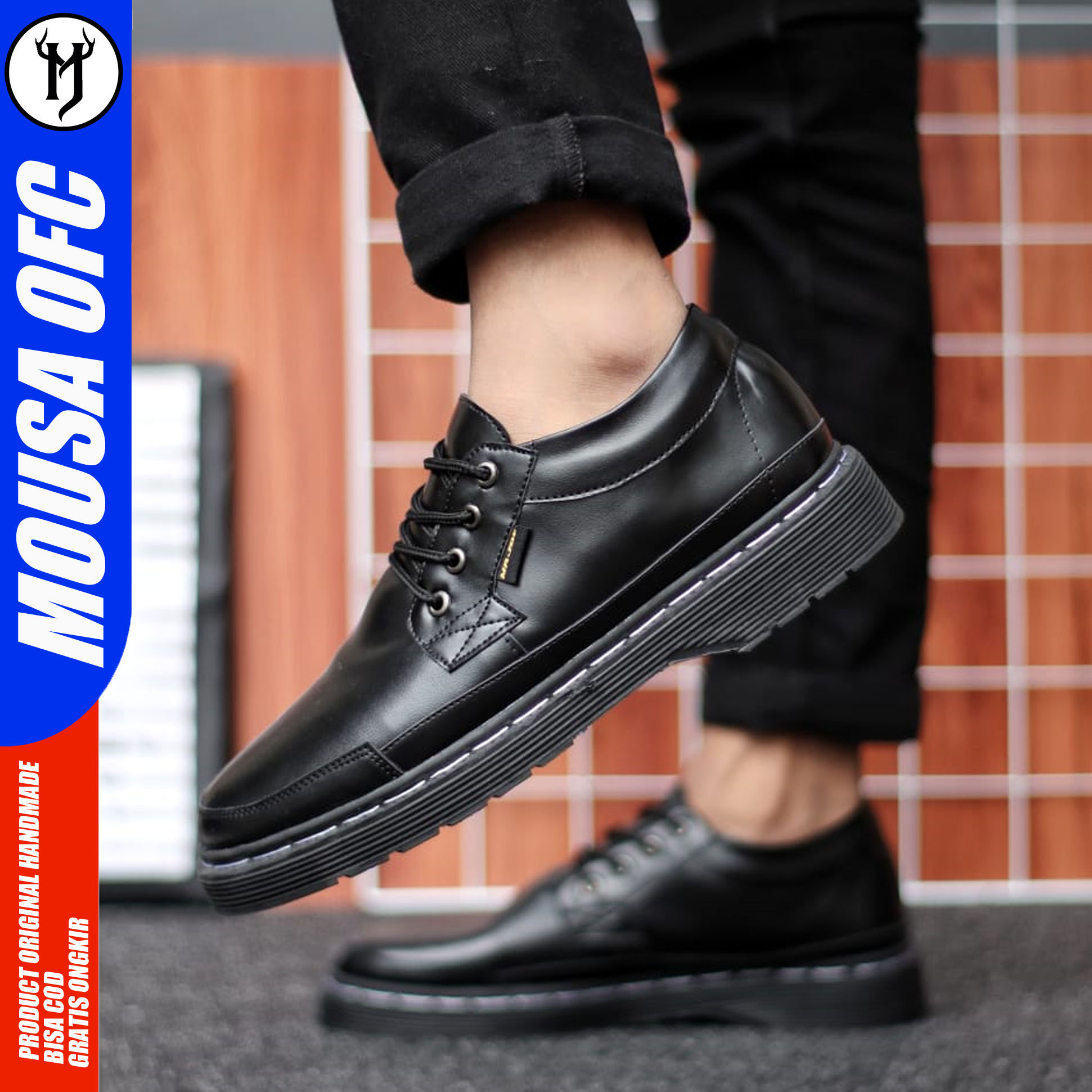 MOUSA Sepatu Docmart Formal Pria Kulit Sintetis Sepatu Pria Casual Pantofel Ruby