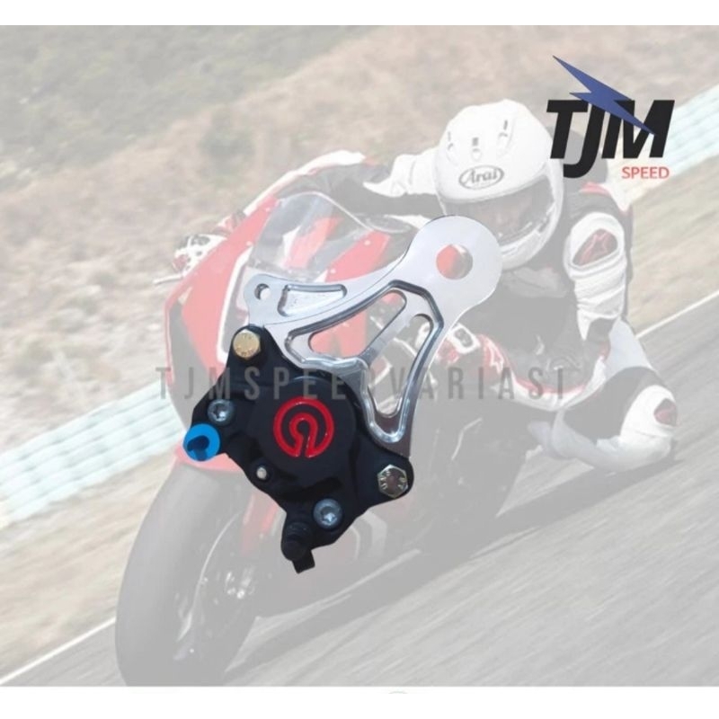 paket kaliper brembo 2p p2 black red logo ori italy + bracket breket kaliper belakang ninja r / ss