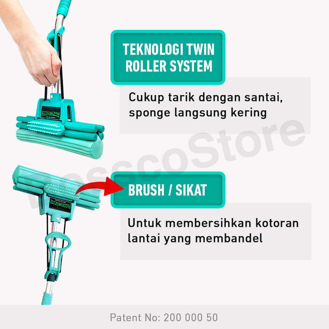 Floorwiz Pro Mop Alat Pel Lantai Sponge PVA Ber-Patent Kualitas Premium pel lantai spons karet floor mop pengering air pel pengering lantai sapu lantai sikat lantai mop lantai alat pembersih lantai alat pel lantai