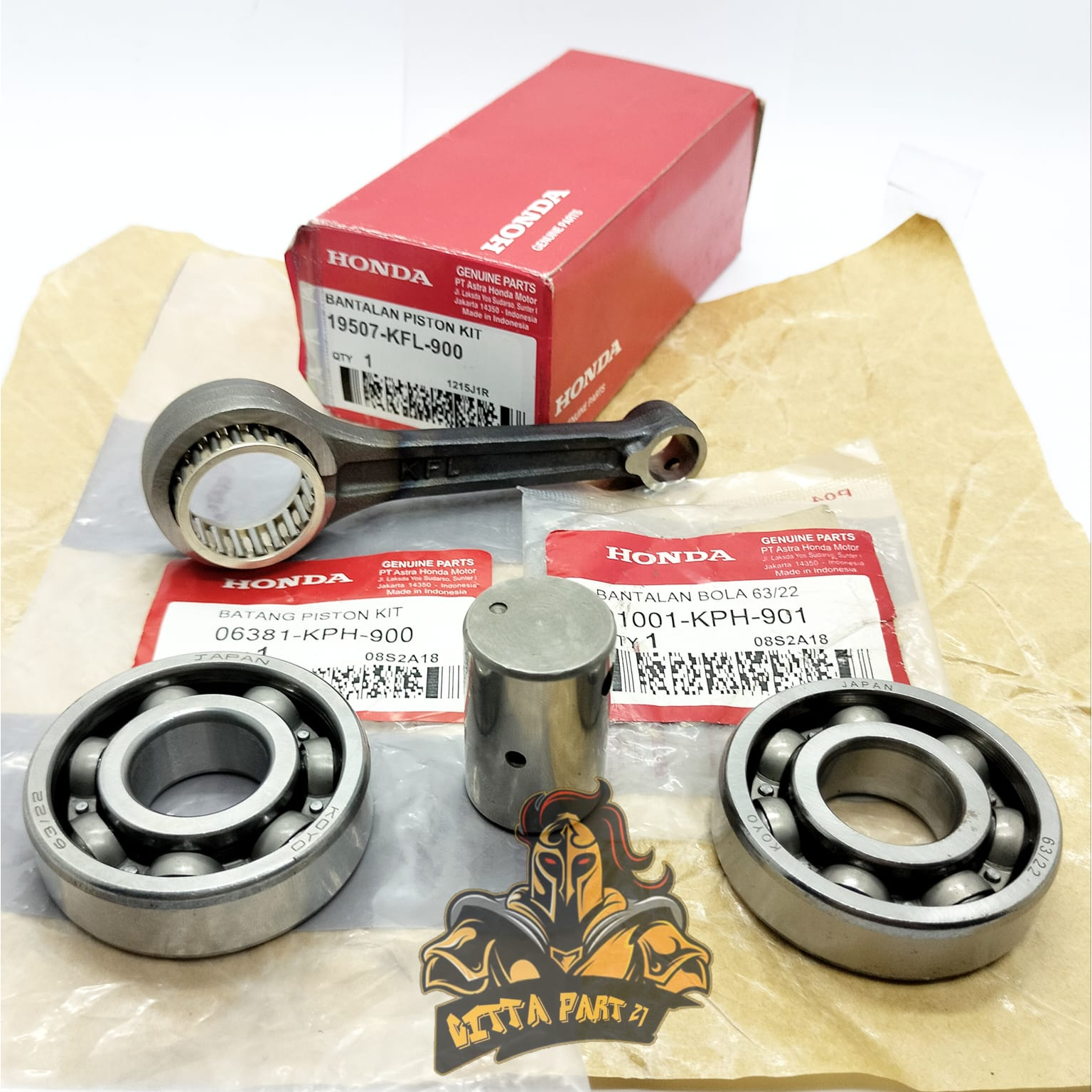 STANG SEHER SET PLUS BEARING KIRI KANAN 63/22 ASLI ORIGINAL HONDA KFL / KPH KUALITAS ASLI ORIGINAL HONDA AHM PRESISI TINGGGAL PASANG DAN DIJAMIN AWET KHARISMA KARISMA 125 SUPRA X 125 SETANG PISTON