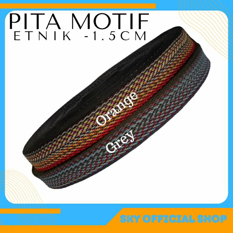 Pita Motif Etnik Rajut Vintage Lebar 1.5cm Stok Garment