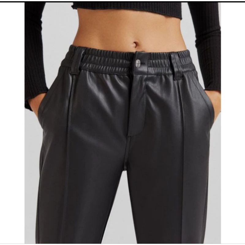 Celana Jogger B*ershka Faux LATHER Jogger Pants