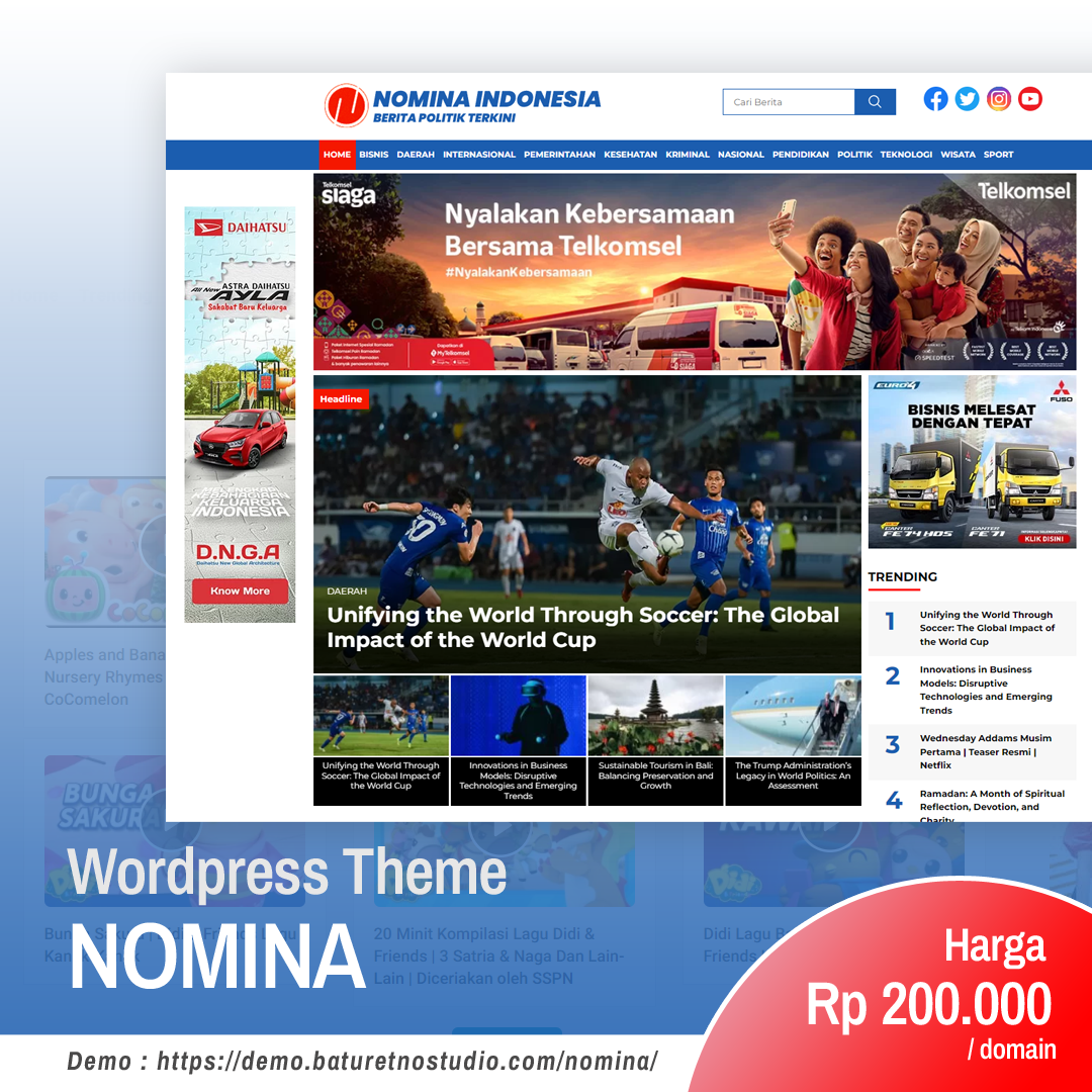 Theme News Template Berita Theme Nomina untuk Wordpress dari Baturetno Studio
