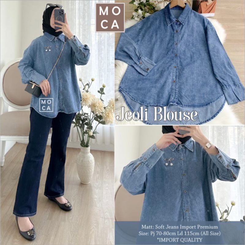By Moca JEOLI BLOUSE  Baju Remaja Atasan Jeans Jumbo LD115 Import Quality terlaris