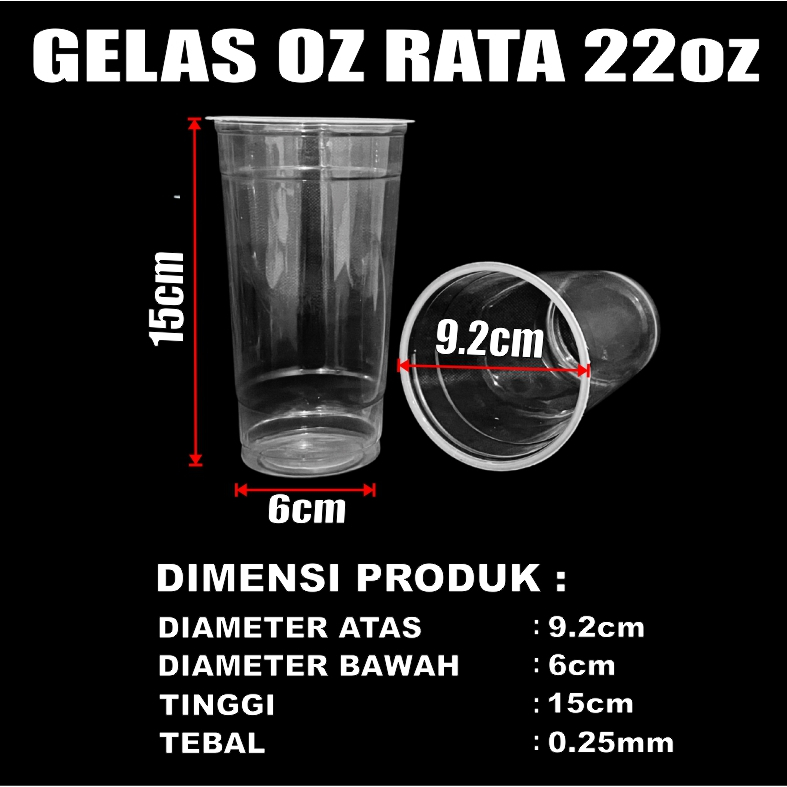 Gelas oz Rata 22oz Cup Plastik Datar Murah Per Dus Semua Jasa Kirim