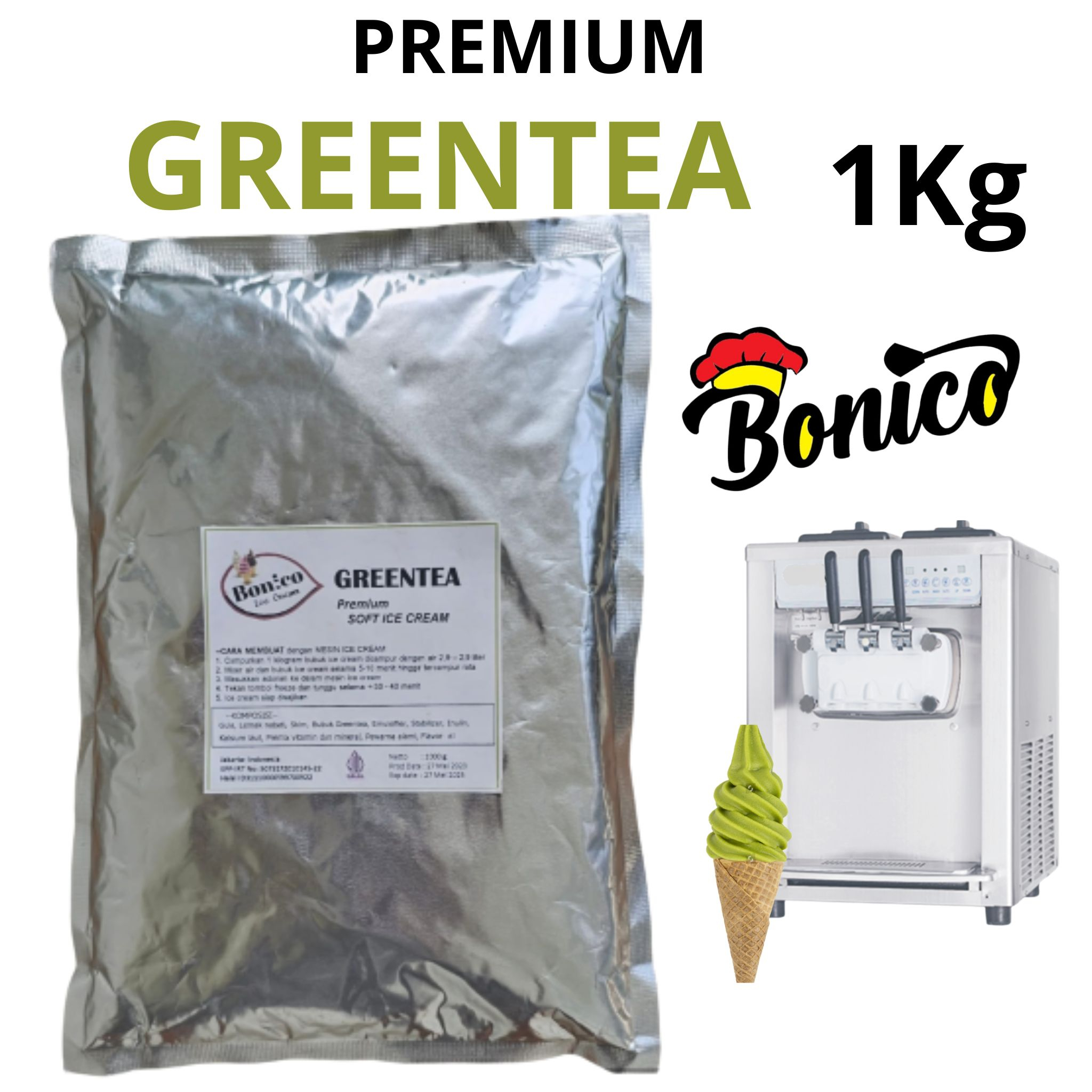 

BONICO GREENTEA SOFT ICE CREAM POWDER 1kg PREMIUM RESTO bubuk es krim mesin lembut Teh Hijau cone frizco