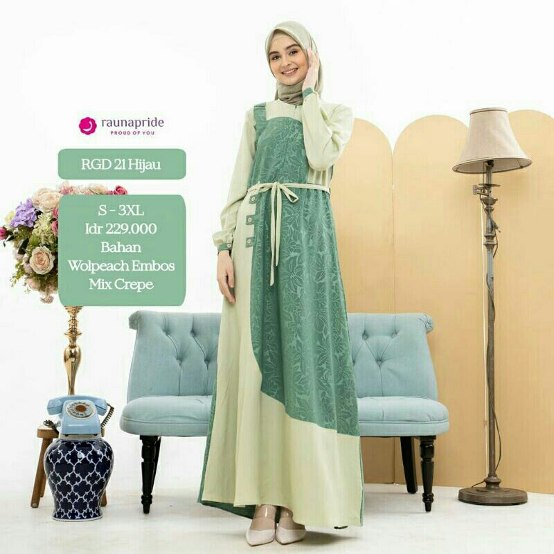 GAMIS KATUN WANITA RGD 21 ORIGINAL RAUNA FASHION DRESS BAJU BUSANA MUSLIM DEWASA BUSUI BAHAN WOLFIS 