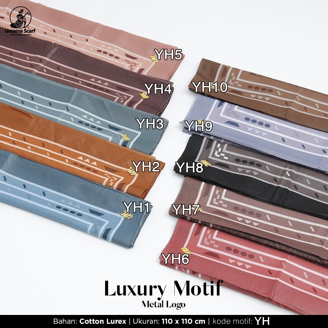 Jilbab LUXURY PRINT Segiempat  UMAMA KODE YH motif bahan Cotton Lurex original PREMIUM
