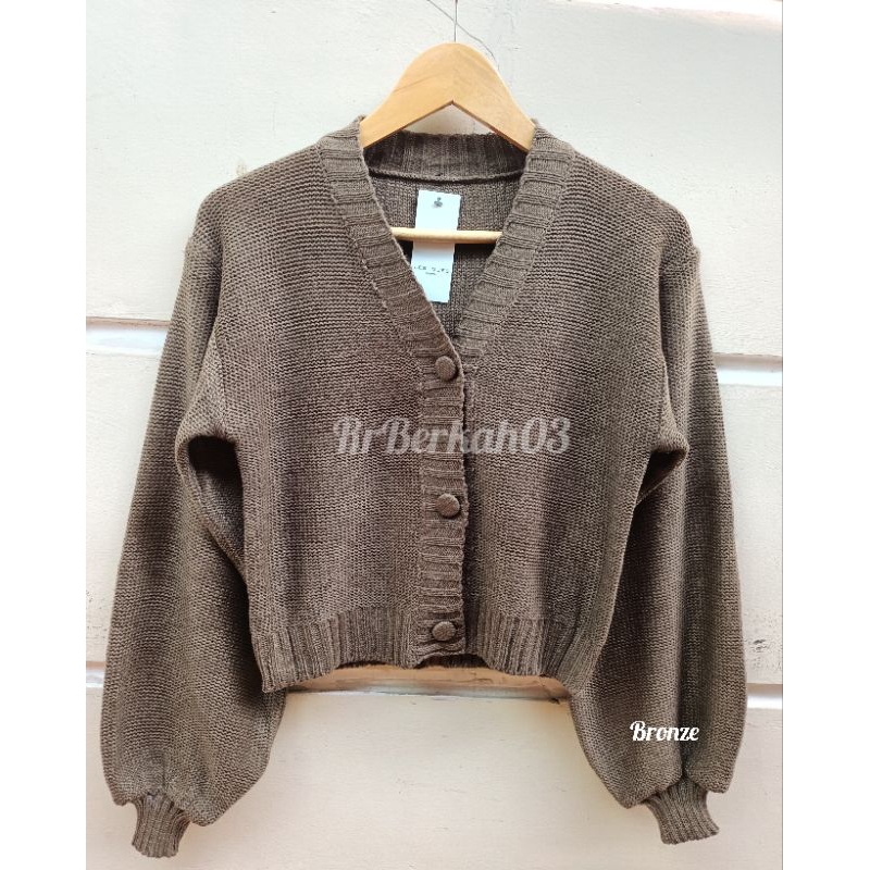 BUTTON Crop Cardigan Lengan Balon Korean Style