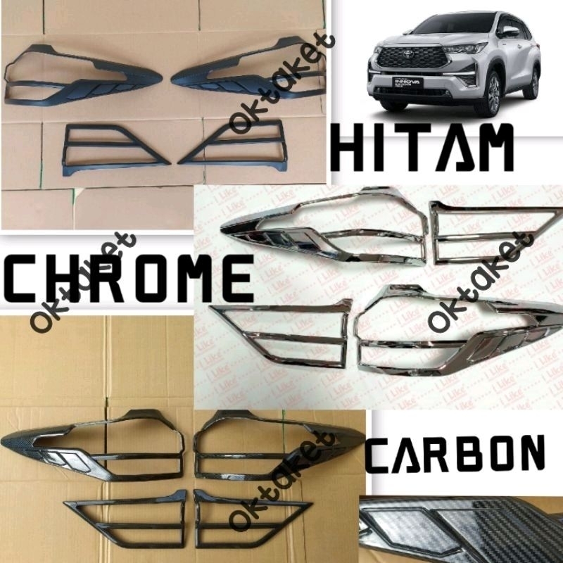 garnish lampu belakang Innova Zenix 2022 2023 2024 Hitam Chrome Carbon