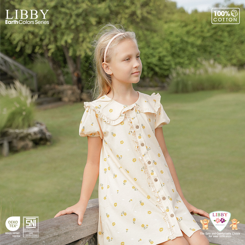 Libby Emily Dress 6 Bulan - 8 Tahun Collar Puffy Dress / Dress Bunga Anak Perempuan Earth Series