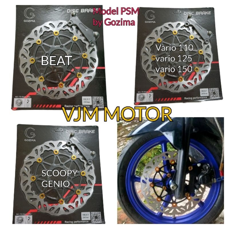 Disc brake Beat Gozima piringan cakram beat Scoopy Vario Genio lebar 260mm Model PSM Hitam Ring gold