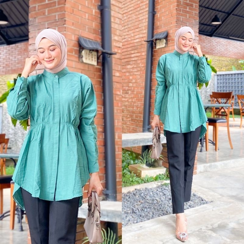 Atasan Wanita Tunik Alisa kerut Polo Linen