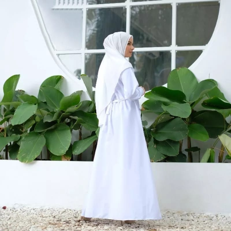 Baju Wanita Gamis Putih Jumbo L, XL Qinanty Dress Gamis Polos Bahan Katun Toyobo Premium