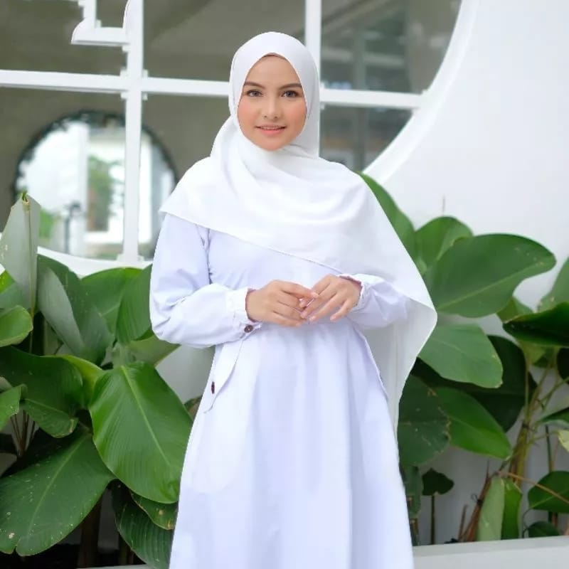 Baju Wanita Gamis Putih Jumbo L, XL Qinanty Dress Gamis Polos Bahan Katun Toyobo Premium