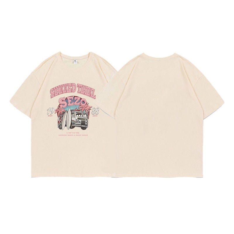 baju warna putih atasan wanita lengan pendek korean style letter car graffiti print T-shirt import oversize kekinian kaos cream