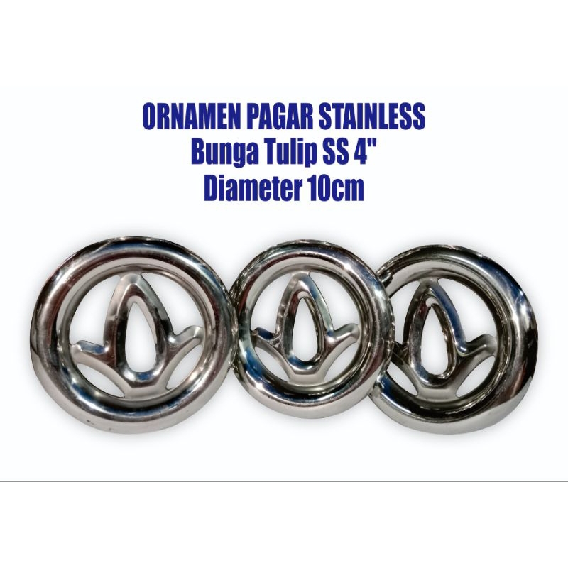 Ornamen Aksesoris Pagar Stainless10cm Bunga Original | Bunga Tulip | Mercy | Cross |  Allah | Muhamm