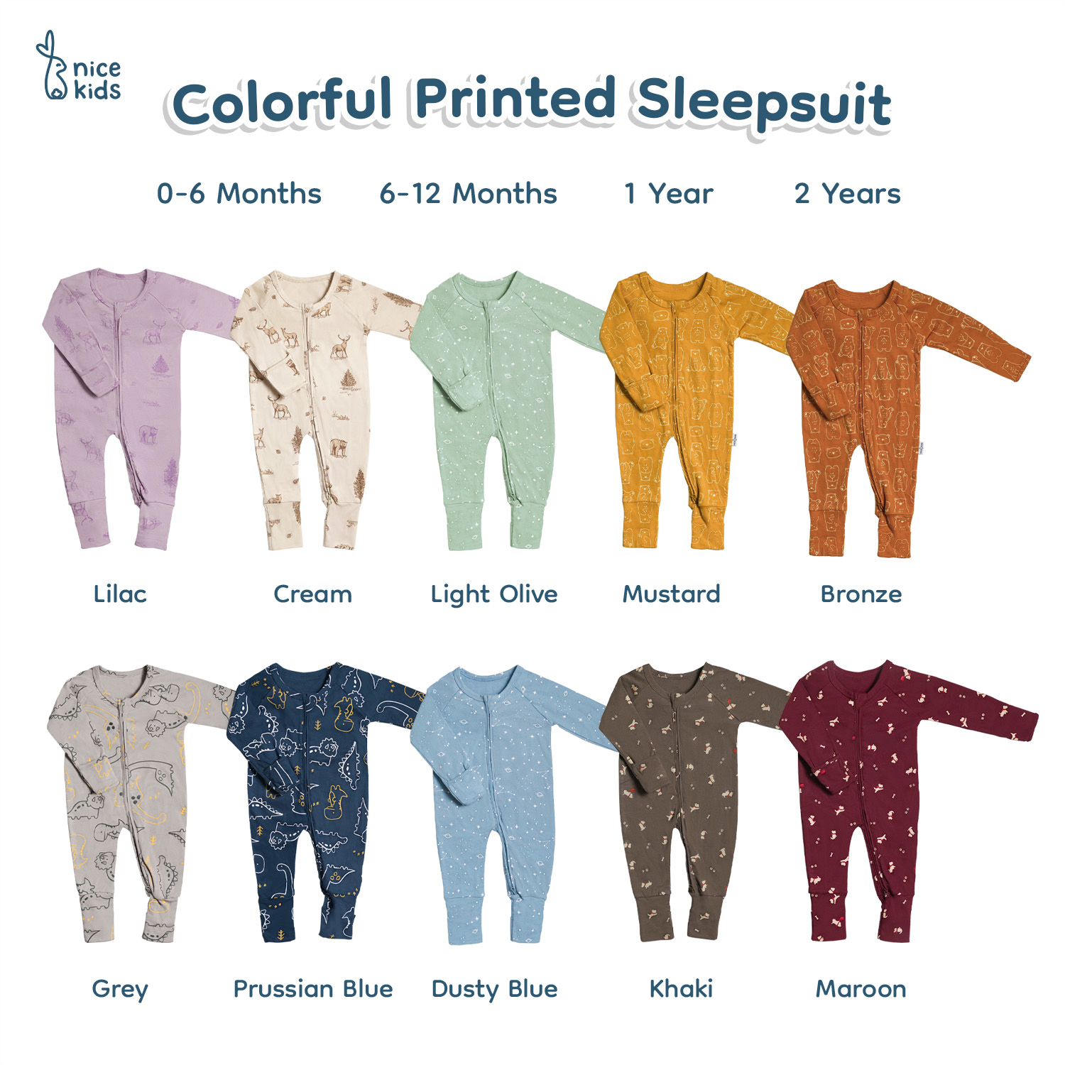 Nice Kids - Colorful Printed Sleepsuit Baby New Born (Tersedia 0-2 Tahun)