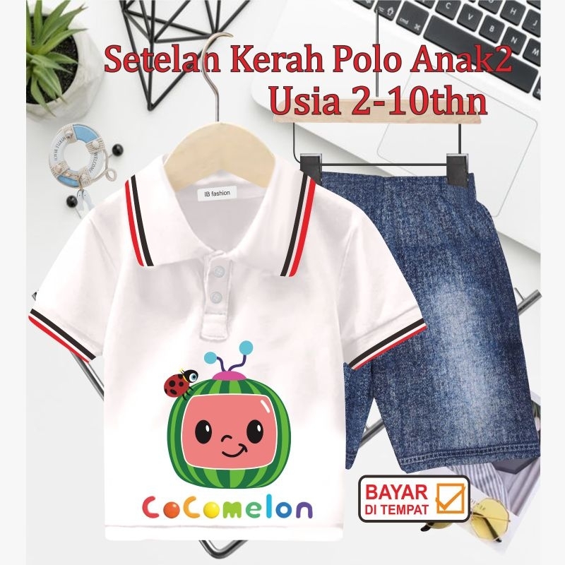 ((IB))SETELAN ANAK2 KERAH POLO SEMI JEANS/COCO MELON DIGITAL SABLON