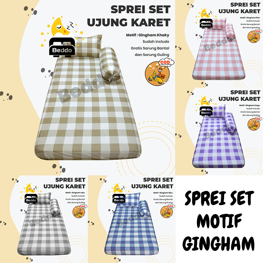 Sprei Single Motif Kotak Gingham Aesthetic Korean Style