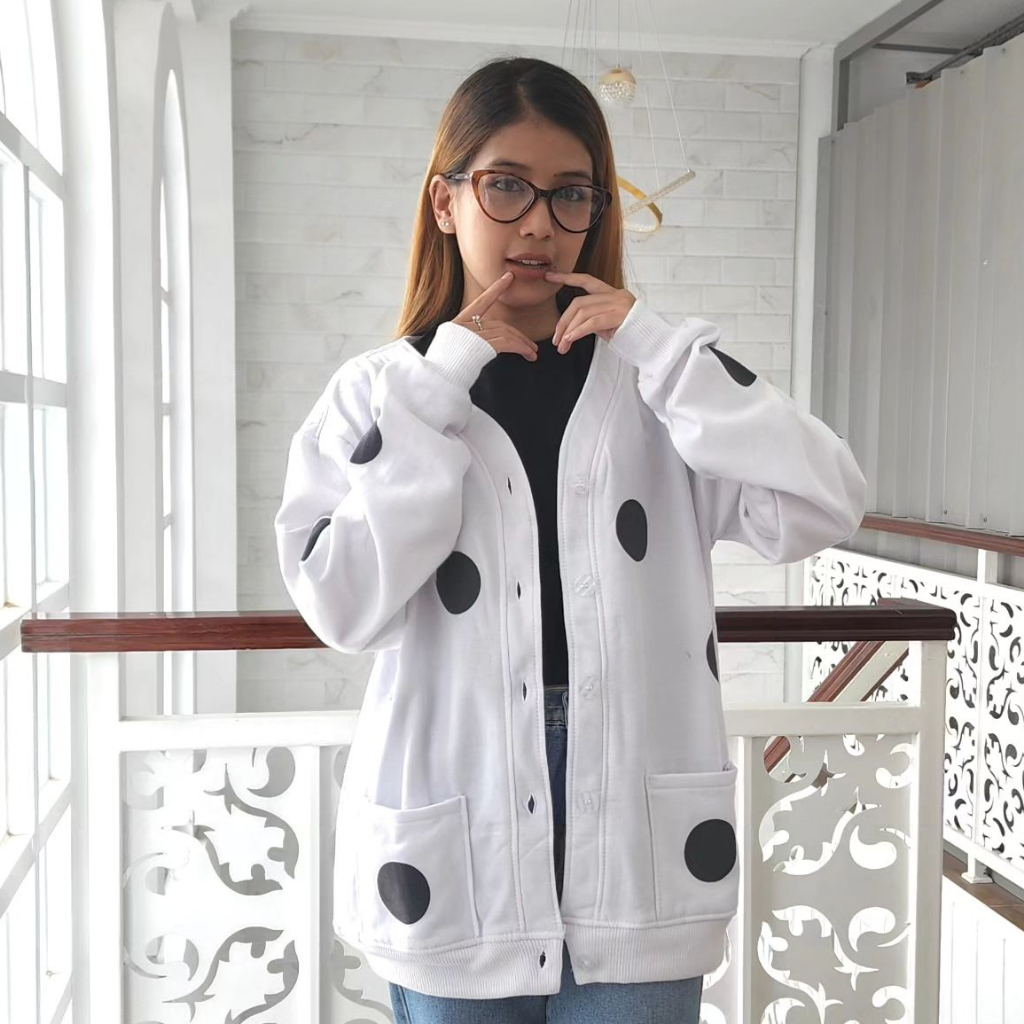 Biya Dotty Cardigan Motif Polkadot Outher Perempuan Casual Bahan Fleece