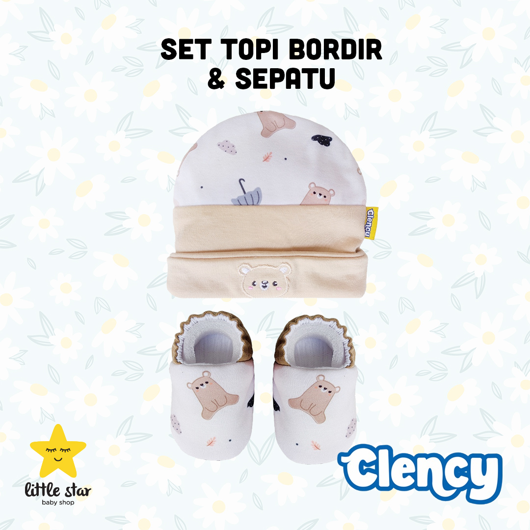 Clency Sepatu Set Topi Bordir | Hadiah Newborn | Kado Bayi