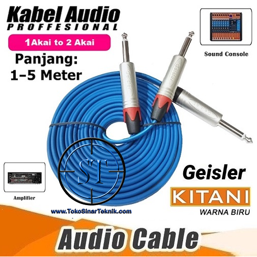Kabel Audio KITANI Twin Blue Jack Akai Mono Geisler to Akai Mono Dual Cabang 6.5mm 2-1 Full Tembaga Panjang 1-5meter