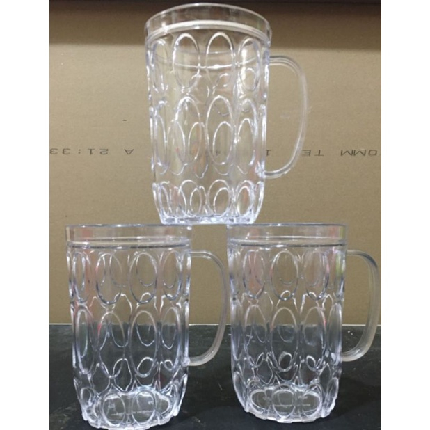 Gelas Kristal Bir 500 mL Mug Plastik 500mL Gelas Es Plastik Bening Akrilik Acrylic Premium