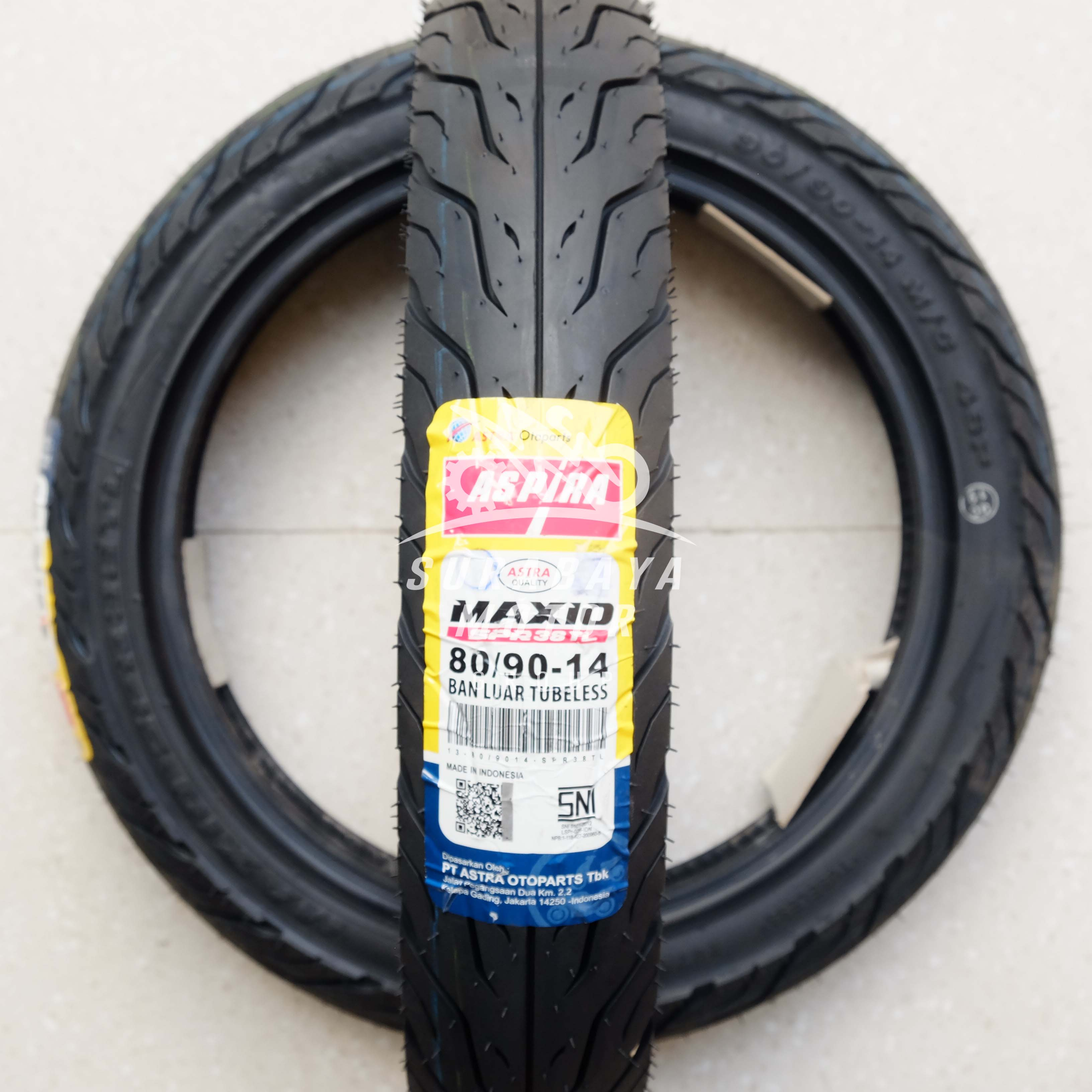 Ban Tubeless ASPIRA 80/90-14 SPR38 TL Sepeda Motor Depan Matic Ring 14 SPR 38 Maxio Murah Berkualitas