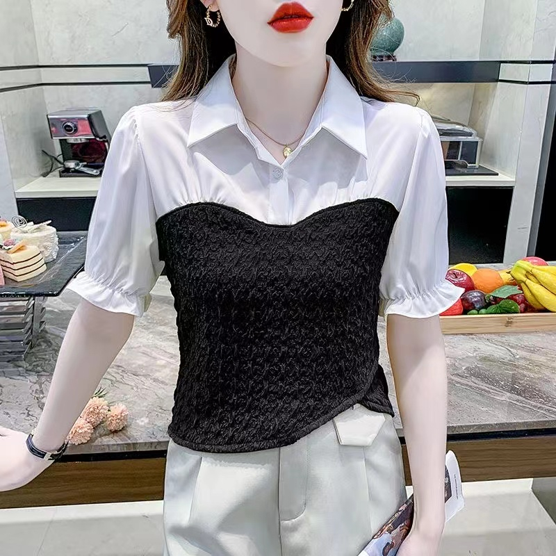 Letty Blouse Kemeja Mix Cotton Knit - Rajut Import Korea Style Atasan Wanita TM (50066)